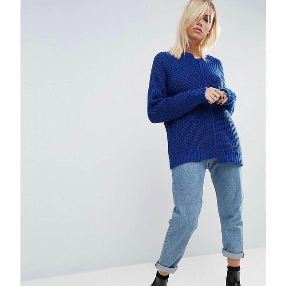 Asos Cobalt Blue Sweater Patchwork Chunky Knit Asymmetrical 4 S Reconstructed - Picture 5 of 10